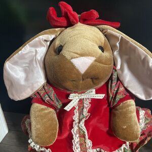 Vintage 1985 Velveteen Rabbit Plush Bunny Toys R Us Red Velvet Dress 13" Easter